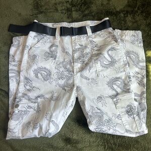 Black and white dragon printed style cargo Pants